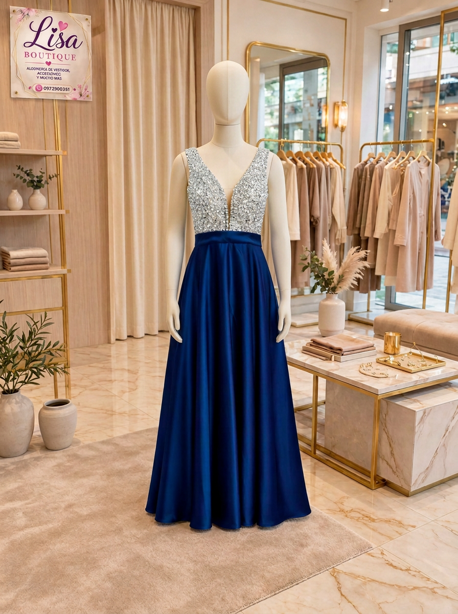 Vestido Vestido azul y plateado,