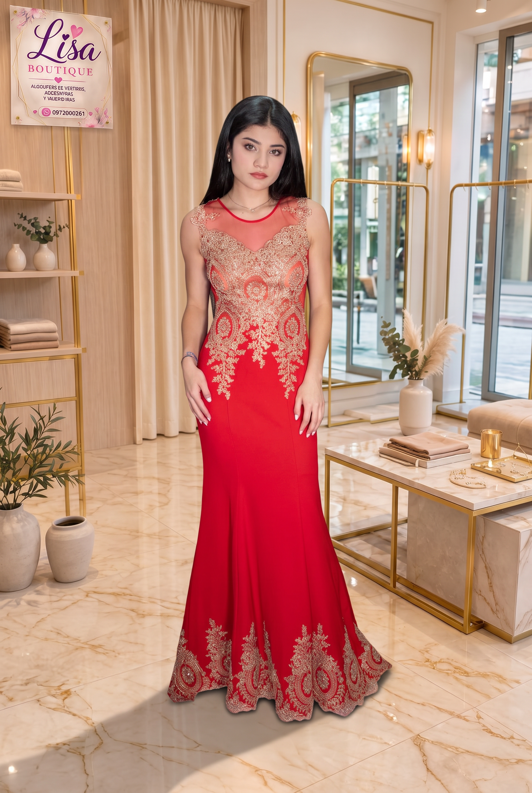 Vestido Vestido rojo y dorado, Rojo, Dorado