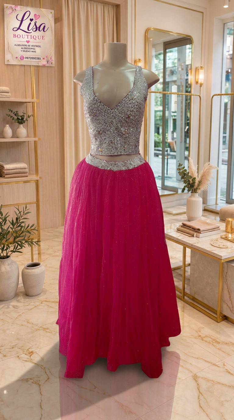 Vestido Vestido fucsia y plateado, Fucsia, Plata