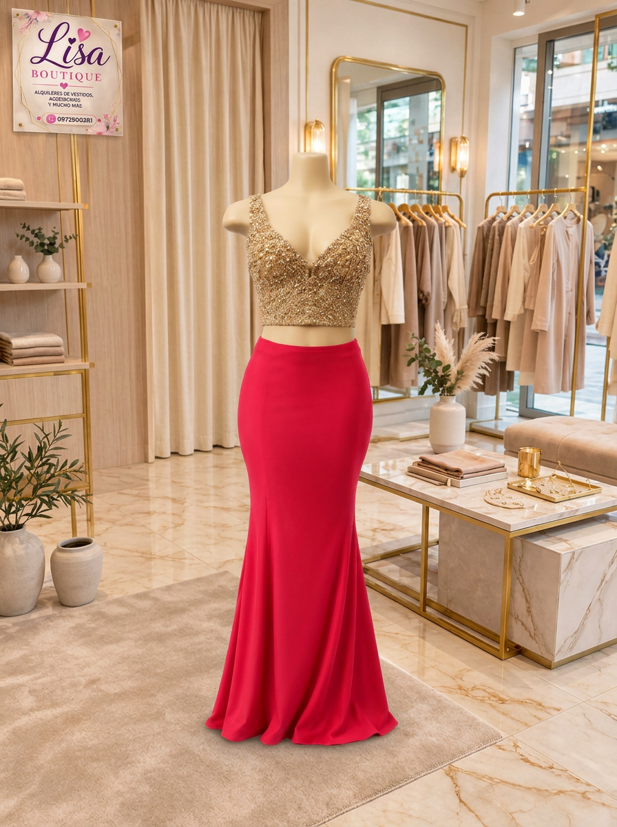 Vestido Vestido dorado y rojo, Dorado y rojo