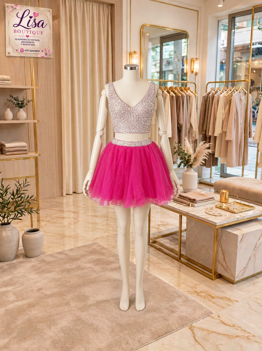 Vestido Vestido fucsia y blanco,