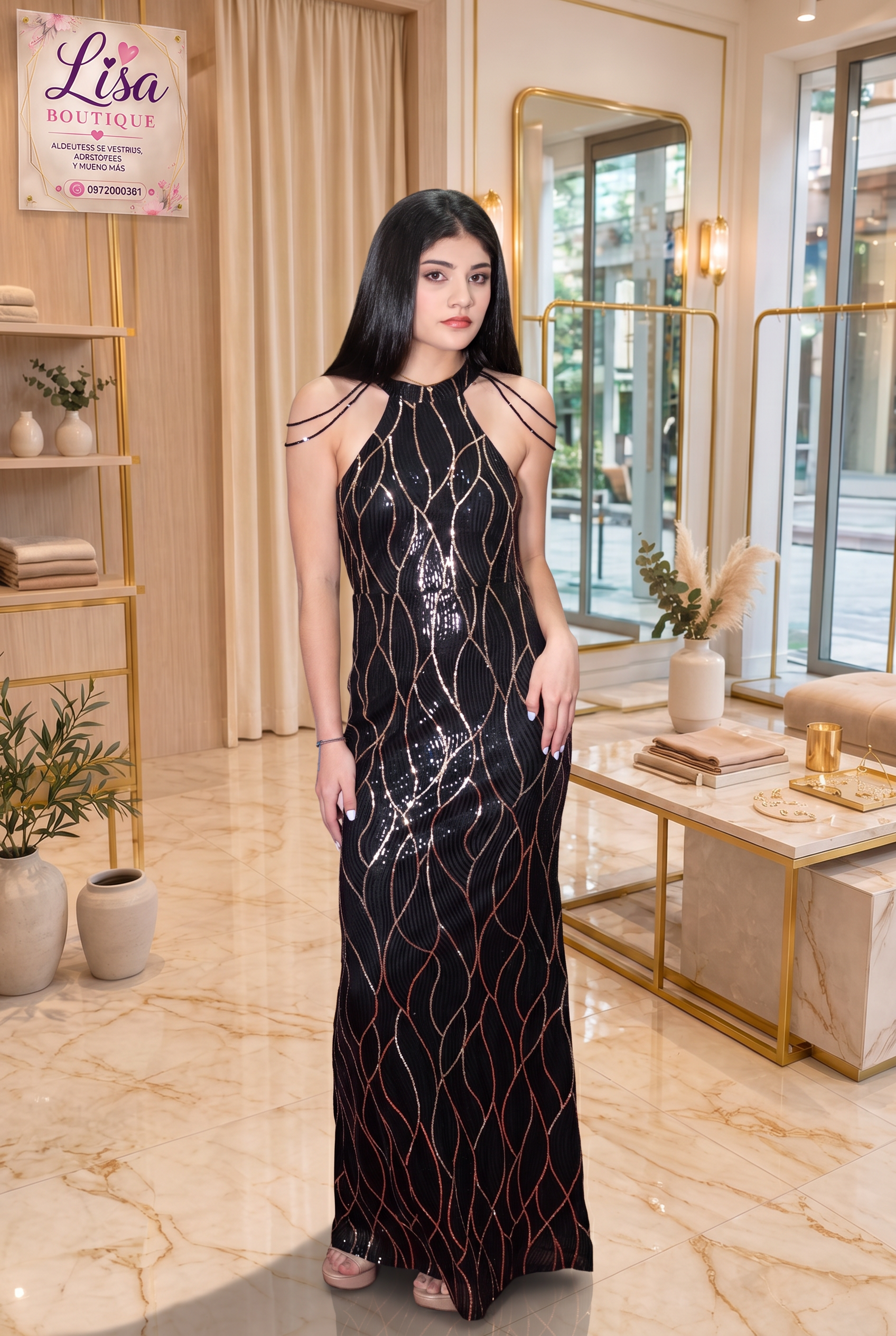 Vestido Vestido negro y dorado, Negro, Dorado