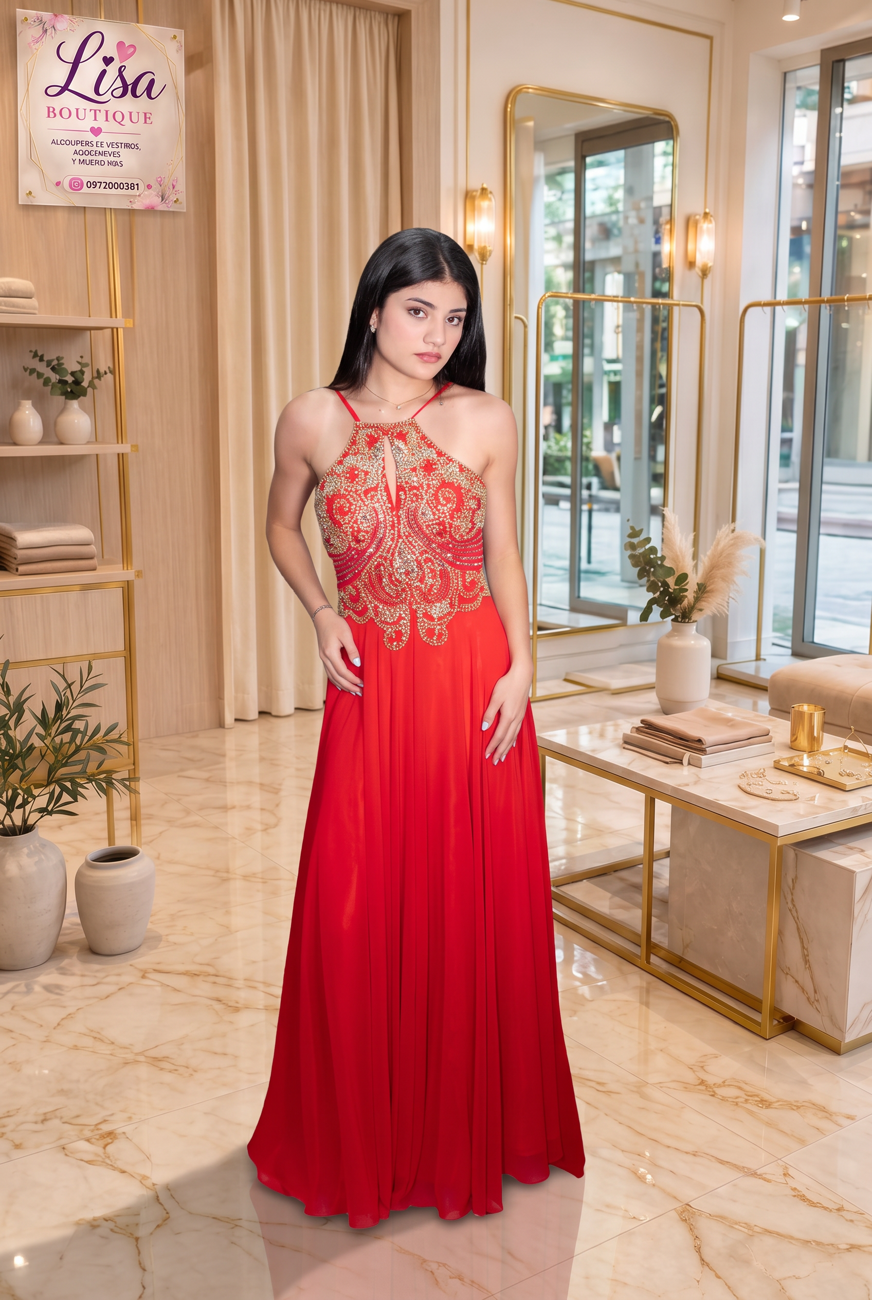 Vestido Vestido rojo y dorado, Rojo, Dorado