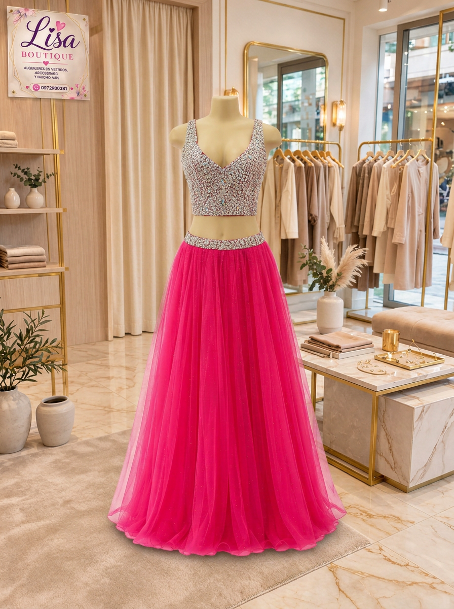 Vestido Vestido fucsia y plateado, Fucsia y plateado